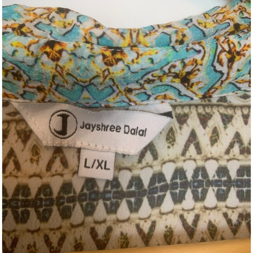 JAYSHREE DALAL Women's Tunic Colorful Mixed Pattern Roll Tab Sleeve Gems Sz L/XL - Picture 9 of 11